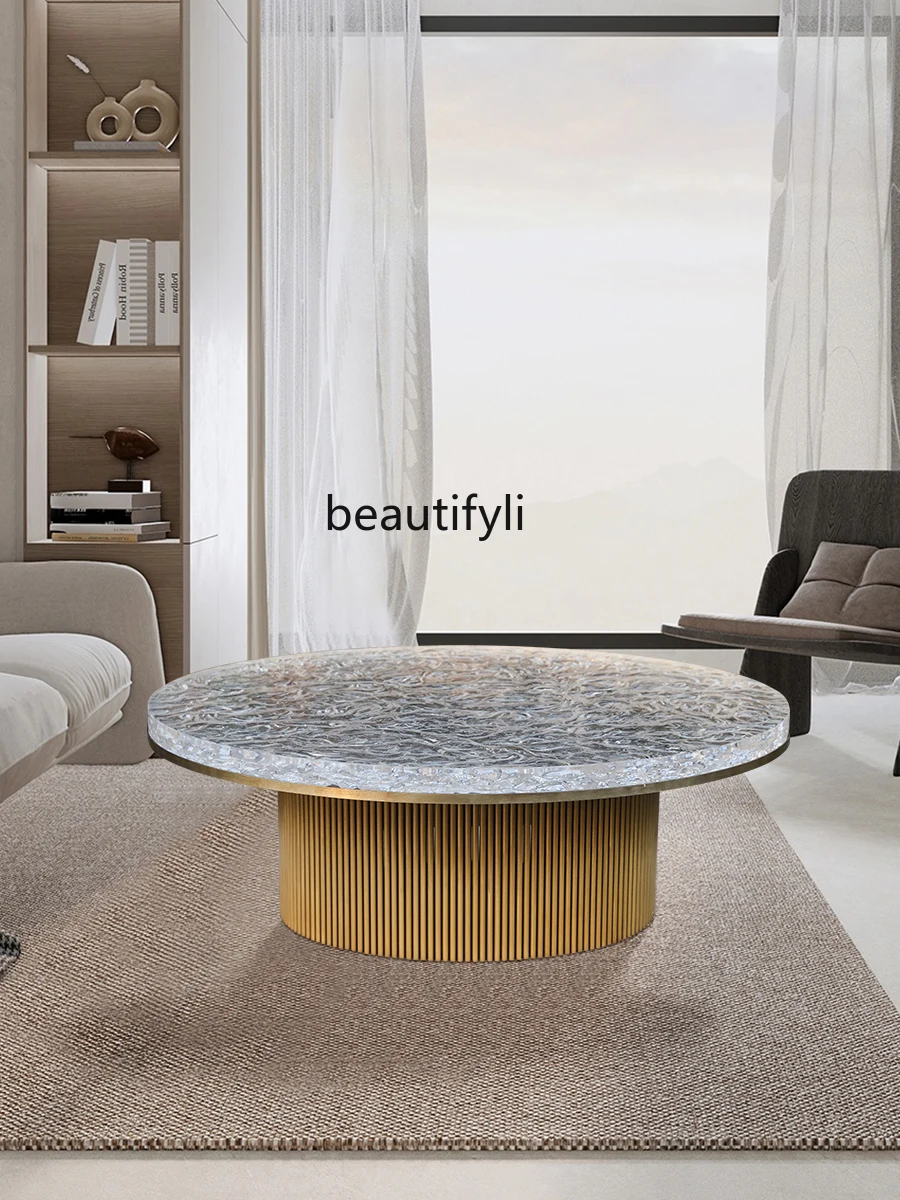 Modern Tea Table Living Room Home Tea Table round Transparent Resin Acrylic Water Ripple Tea Table