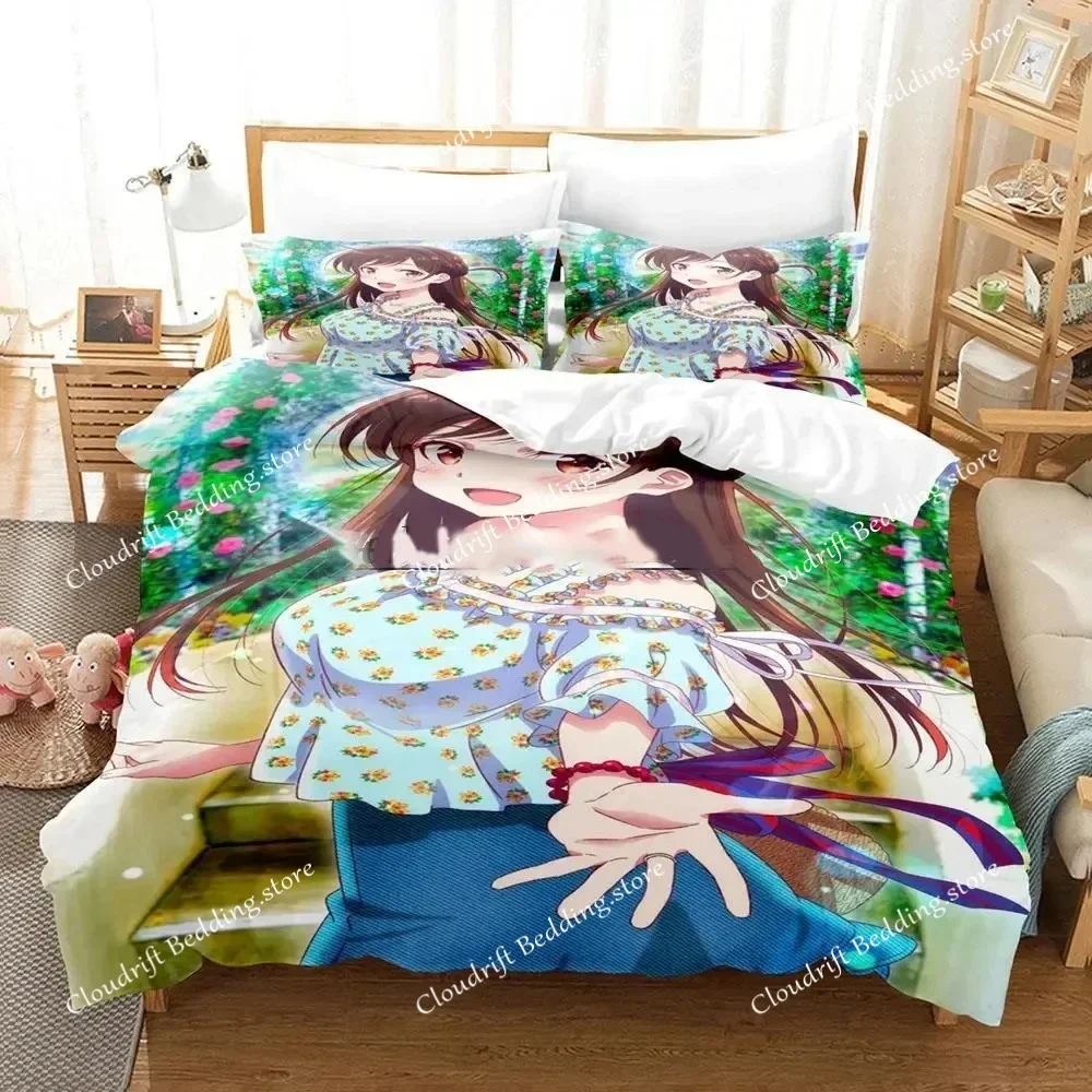 3D Anime Rent-A-Girlfriend Chizuru Bedding Set,Duvet Cover Bed Set Quilt Cover Pillowcase,King Queen Twin Size Boys Girls Adults