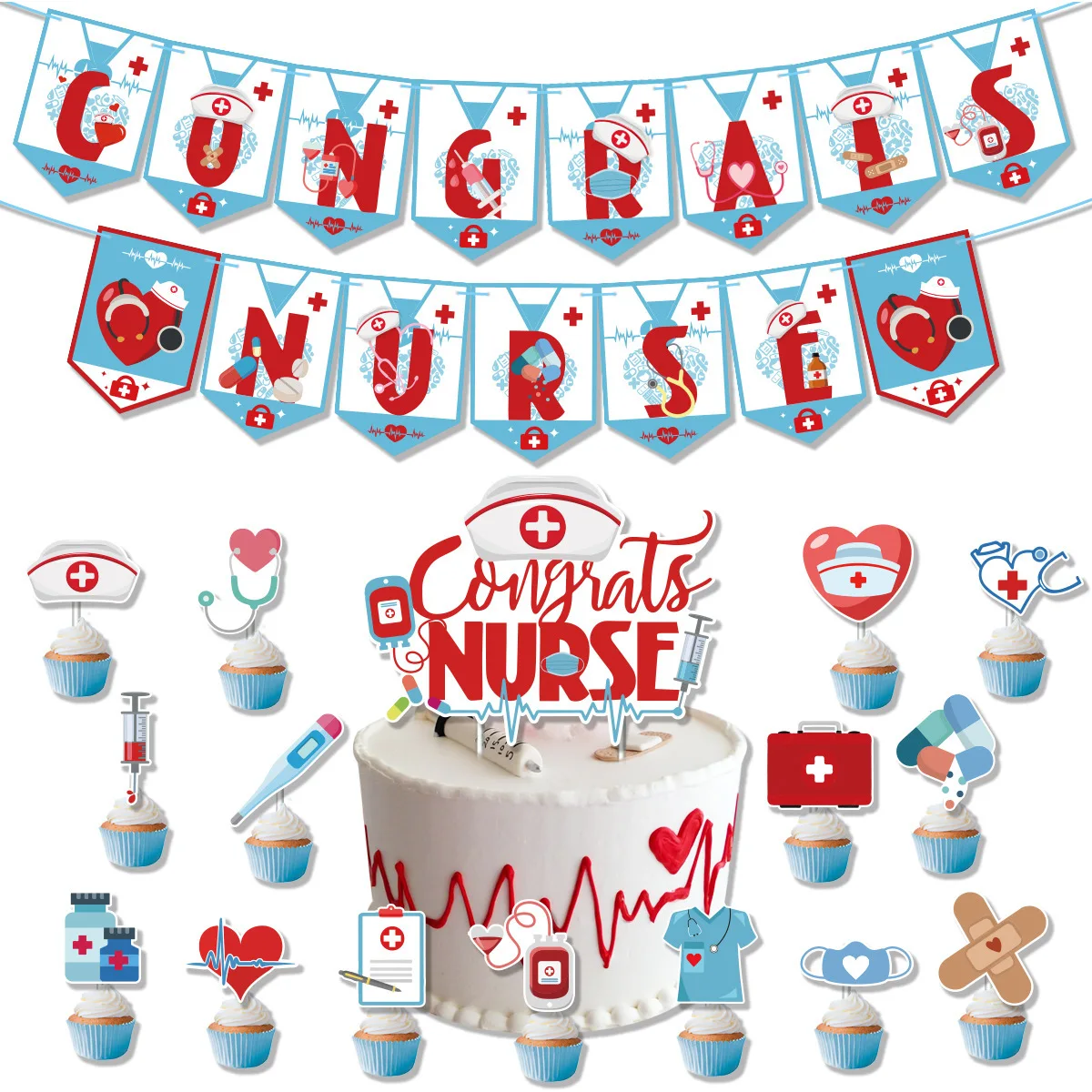 Doctors Nurses Day Cake Decoration,Nurse Graduation Cake Toppers, Congrats Nurse Cake Insert,16pcs