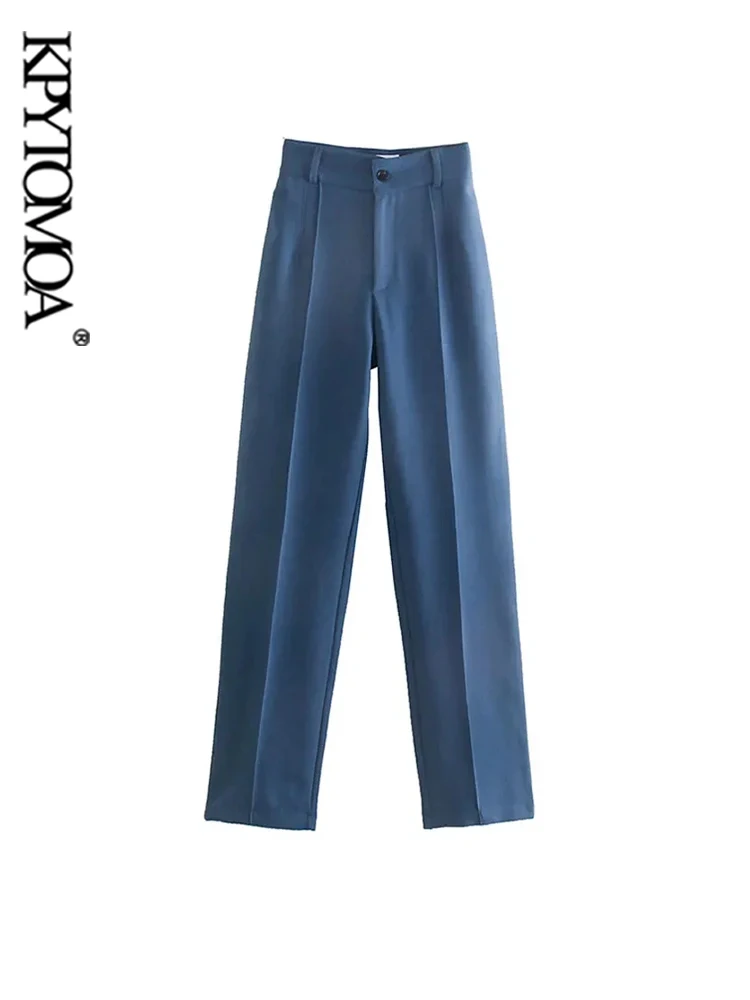 KPYTOMOA donna Chic Fashion Office Wear pantaloni dritti pantaloni femminili con cerniera a vita alta Mujer