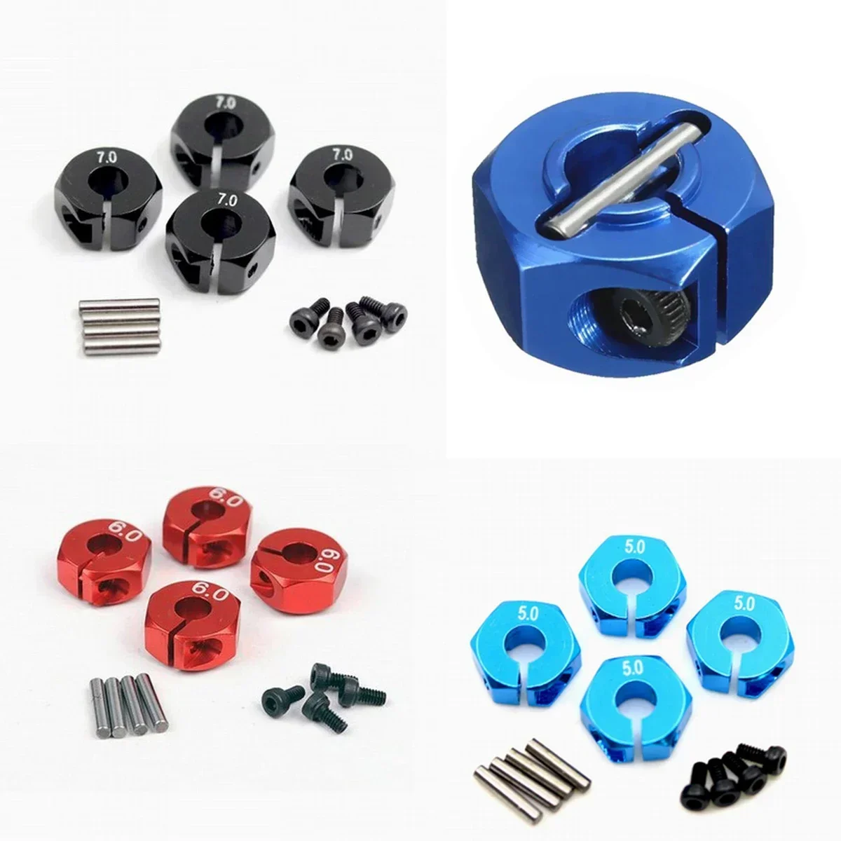 4 Pcs Aluminum 5/6/7mm Wheel Hex 12mm Drive Hubs With Pins Screws For RC Car Crawler Trucks HSP HPI Tamiya Traxxas Slash