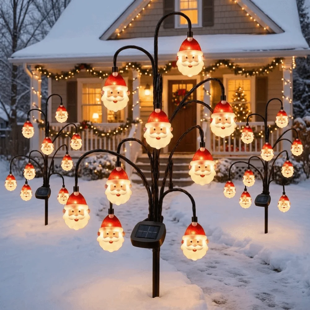Solar Powered Santa Claus Ground Stake Lights Weatherproof Auto-On Christmas Solar Tree Stake Lights PET Eco-Friendly