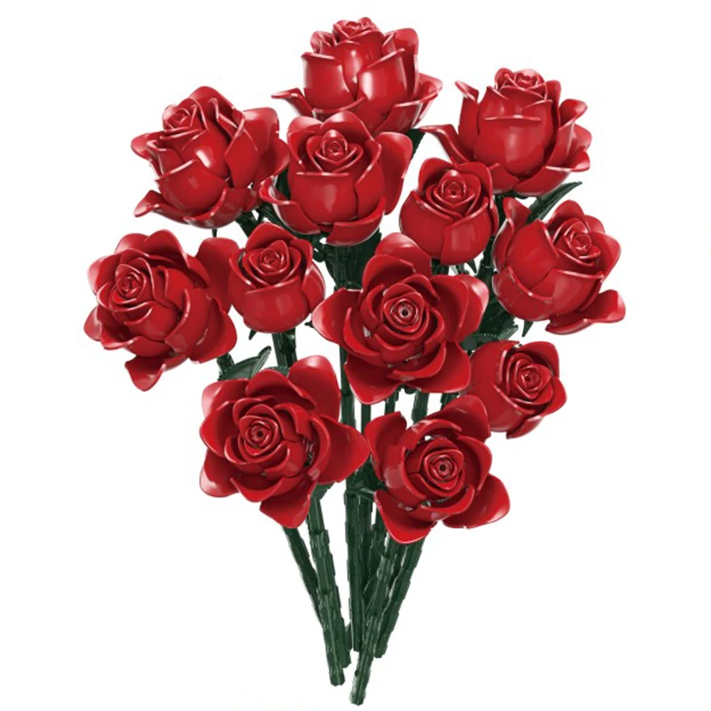 12 Red Rose Building Blocks Preserved Flower Model Bricks Desktop Decoration Kids DIY Toys Adult Valentine's Day Romantic Gifts