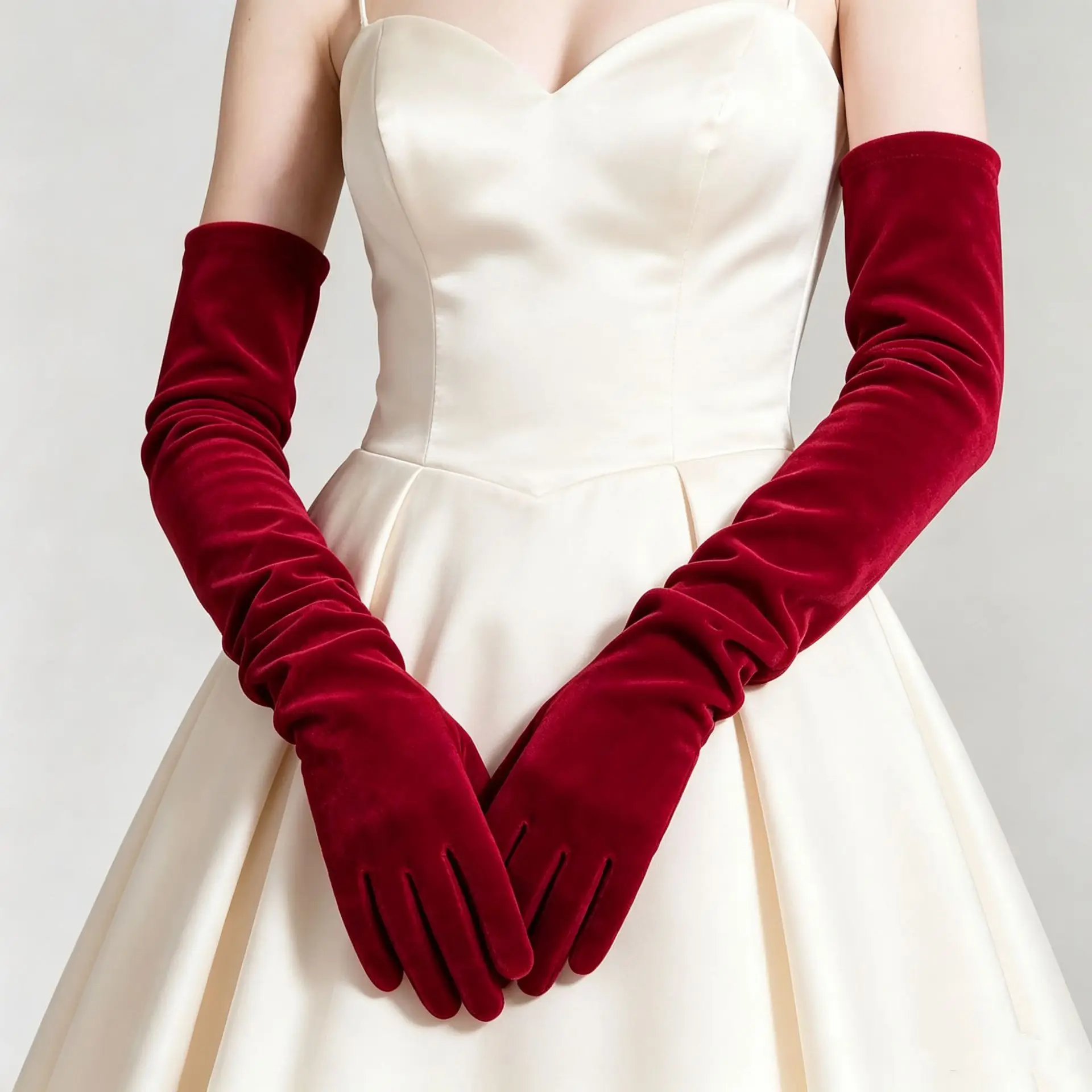 Gloves Long Velvet Women Black 53cm Evening Dress Photo Arm Sleeves Vintage Elegant Bridal Party Costume Soft Stretchy Size Show