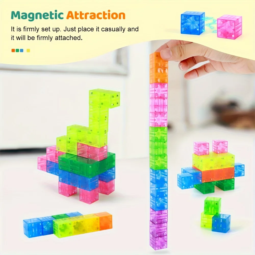 Bunte magnetische Bausteine Spielzeug transparente magnetische Würfel Konstruktion Vorschule STEM pädagogische sensorische Kinder Spielzeug Geschenk – Detail 8