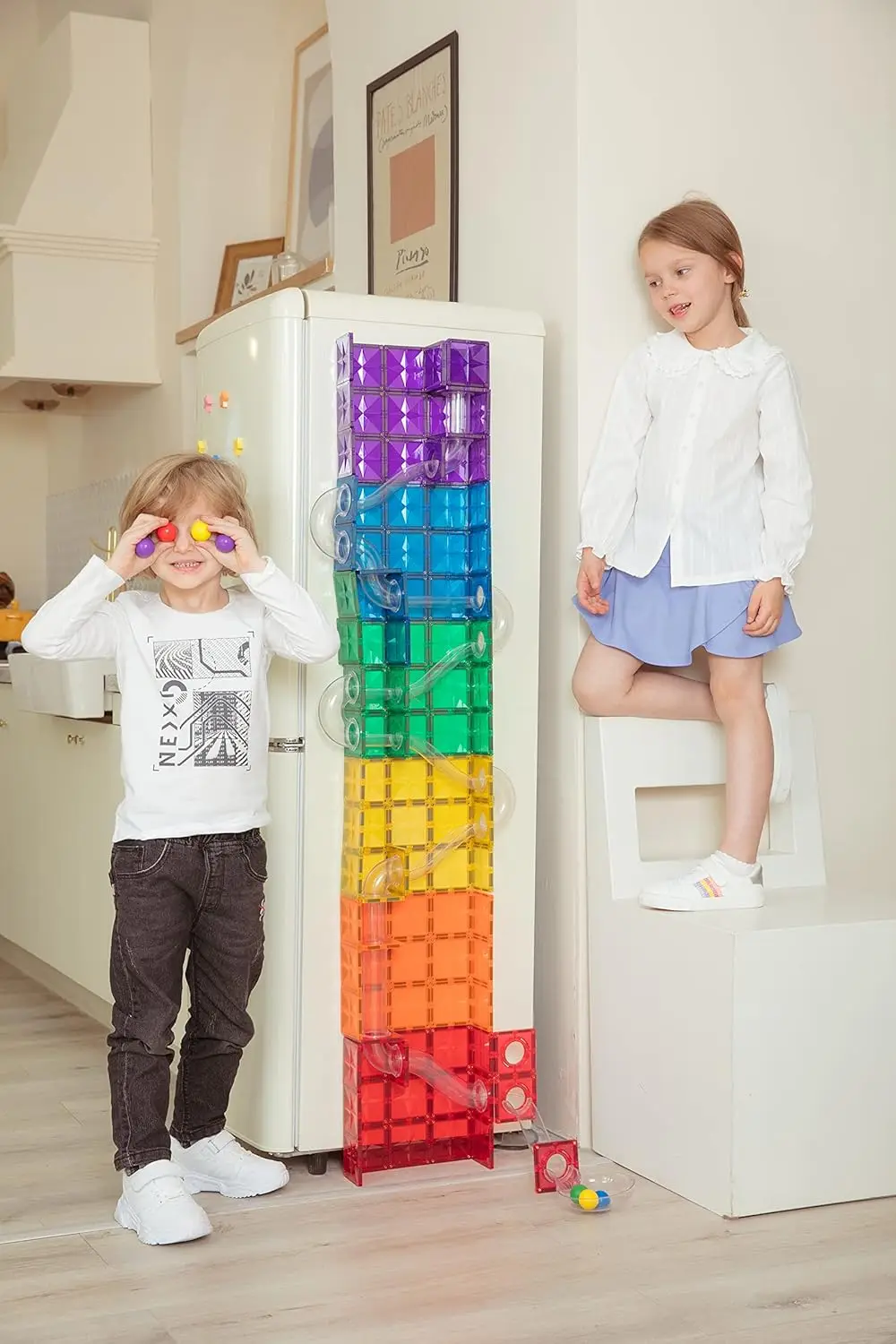 120PCS 프리미엄 MagneticTiles Marble Run, MagnetTiles, STEM 인증, 자석 블록, 자석 빌딩 블록, 자석
