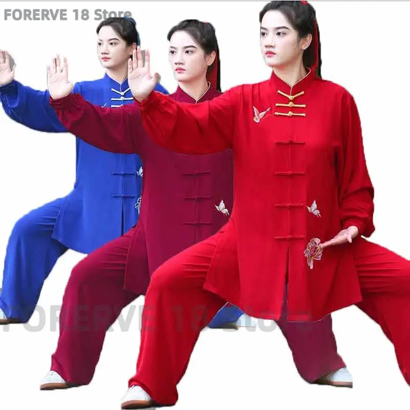 Unisex Solid Color Print Chinese Traditional Kungfu Clothing 2 Pcs Shirt& Pant Suit Tai Chi Morning Exercise Practice Outfit ﻿