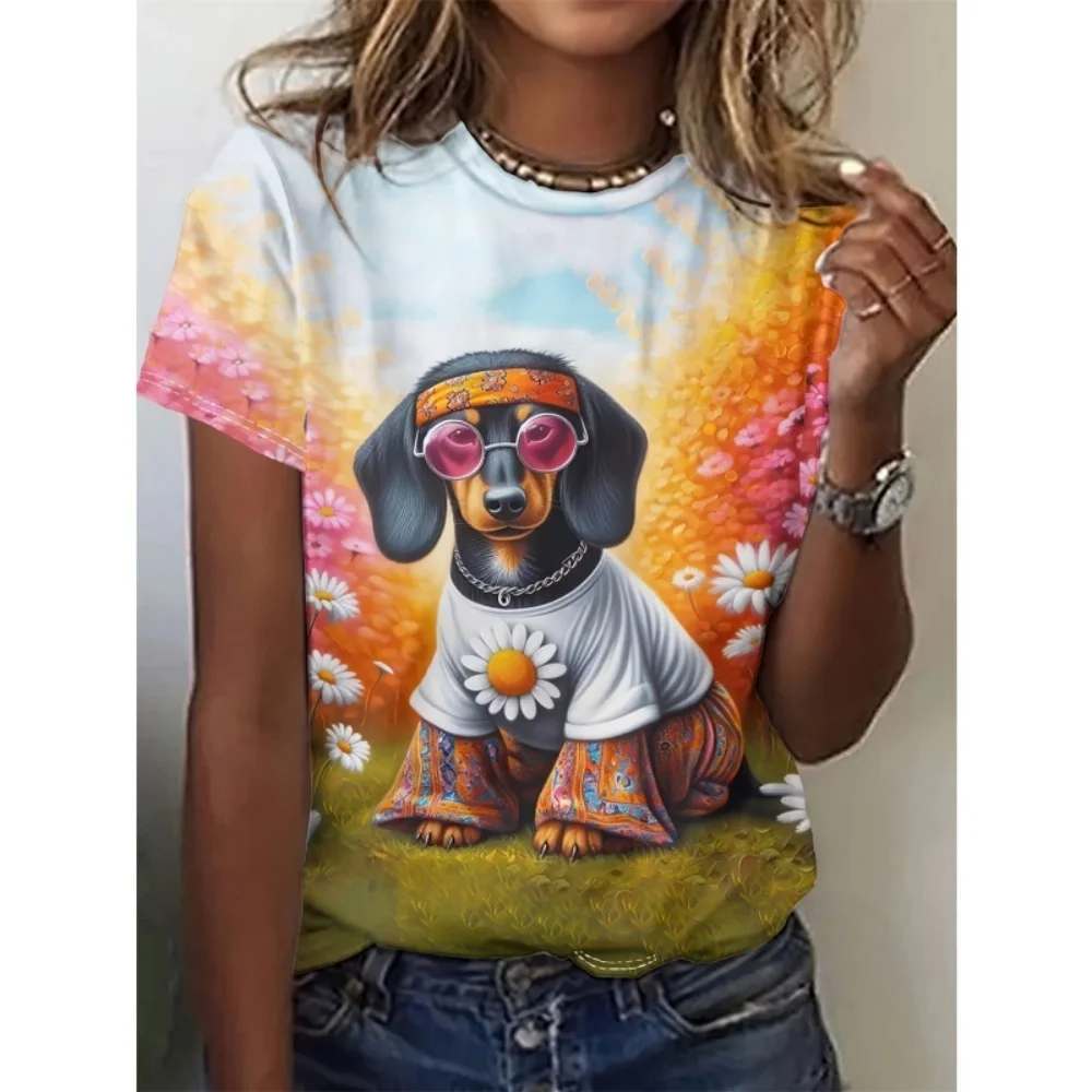 Kaus Gambar Cetak 3D Pola Kucing Landak Hamster Kaus Leher-o Wanita Kaus Lengan Pendek Kasual Atasan Y2k Harajuku Pakaian Wanita