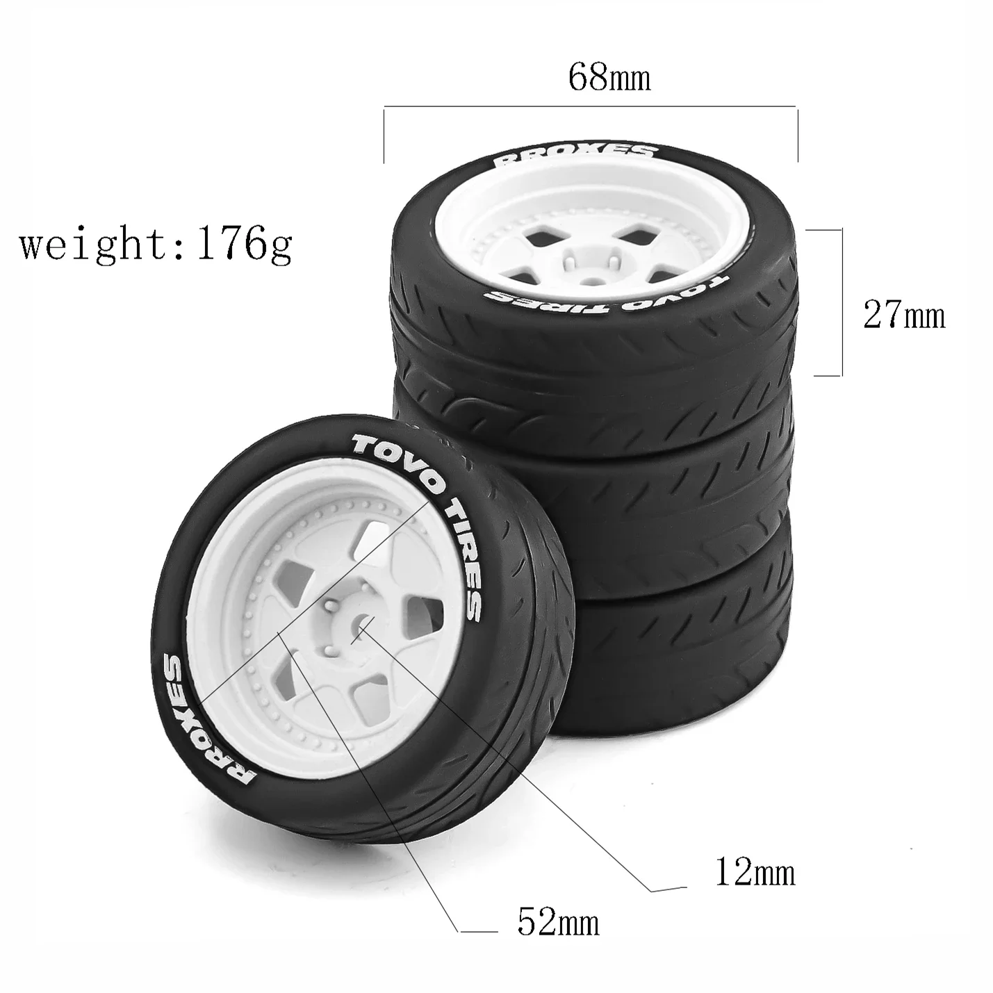 4pcs 68mm Rubber Tire Wheel Tyre 12mm Hex for Tamiya TT01 TT01E TT02 TT02B TA06 XV01 XV02 PTG-2 1/10 RC Racing Car Upgrade Parts