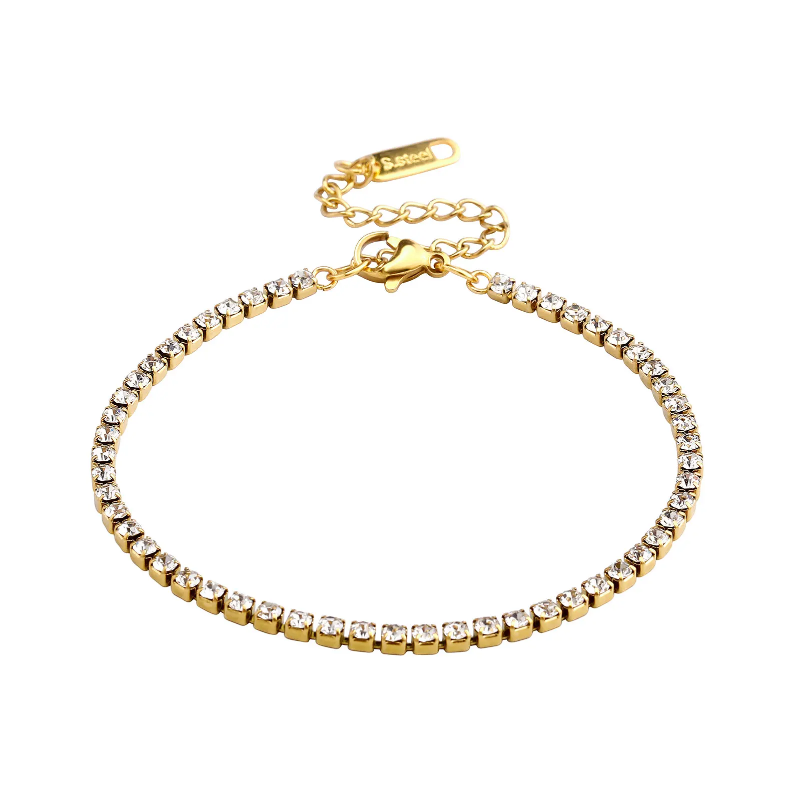 TOPGRILLZ 2MM Waterproof Stainless Steel Tennis Chain Adjustable Rhinestone Bracelet Shiny Crystal Chain on Hand Sexy Accessorie