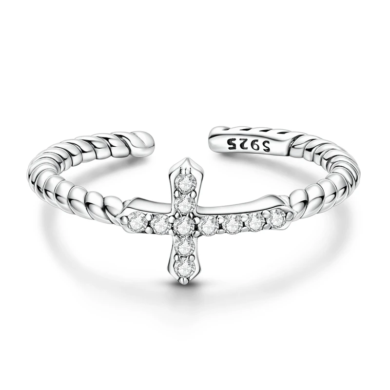 New Original 925 Sterling Silver Cross Fried Dough Twists Open Ring For Women Exquisite Engagement Anniversary Jewelry Gifts