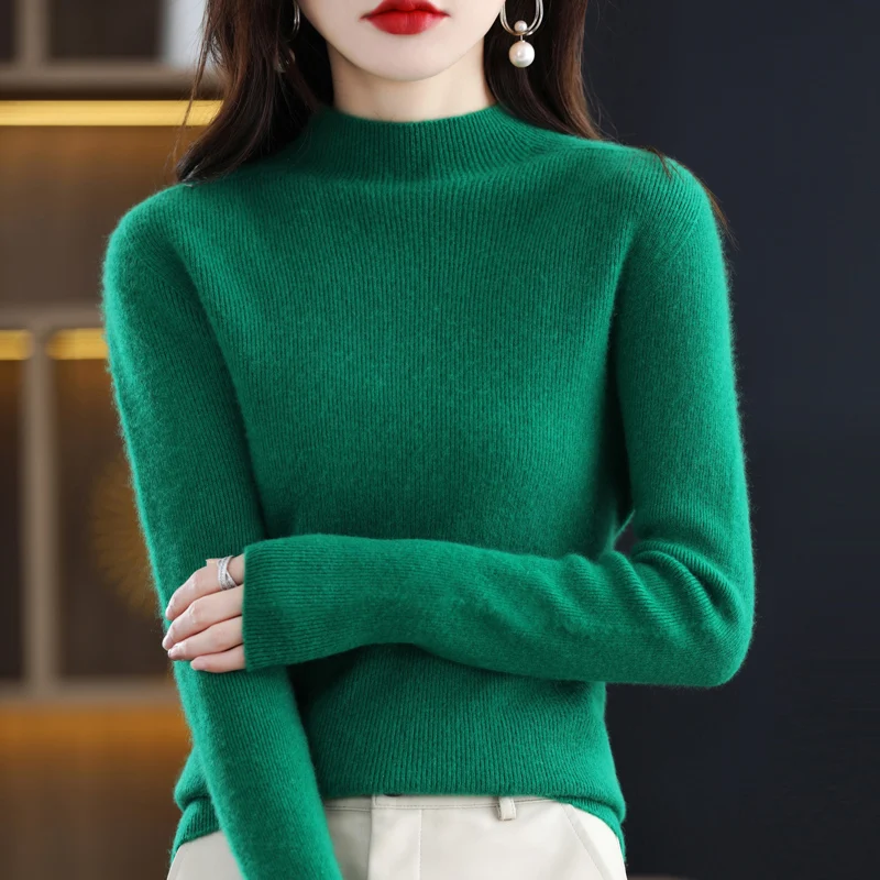 New semi-high collar 100% slave sweater women\'s first-line ready-to-wear long sleeve slim knit bottoming tight pullover sweater