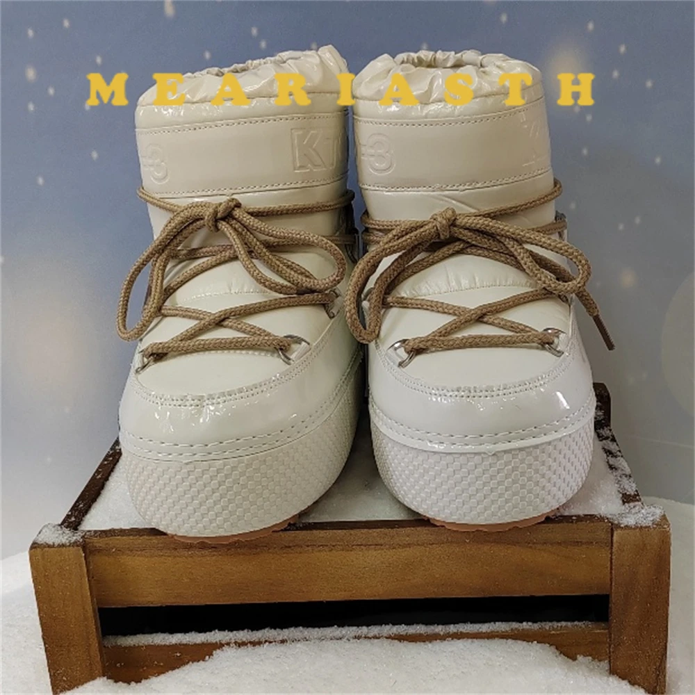 

2025 Winter White Boots for Women Platform Antiskid Waterproof Leather Ski Boots Soft PU fur Leather Lace-up Snow Ankle Boots