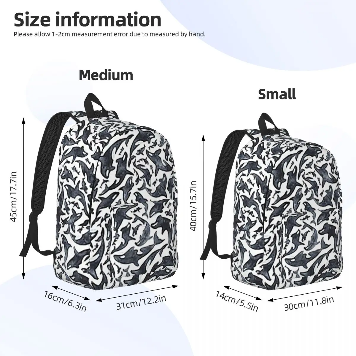 Orca Aquatic Sea Ocean Killer Whale Student Backpack School Bag Hiking Travel Daypack for Boys Girls Bookbag Shoulder Bags
