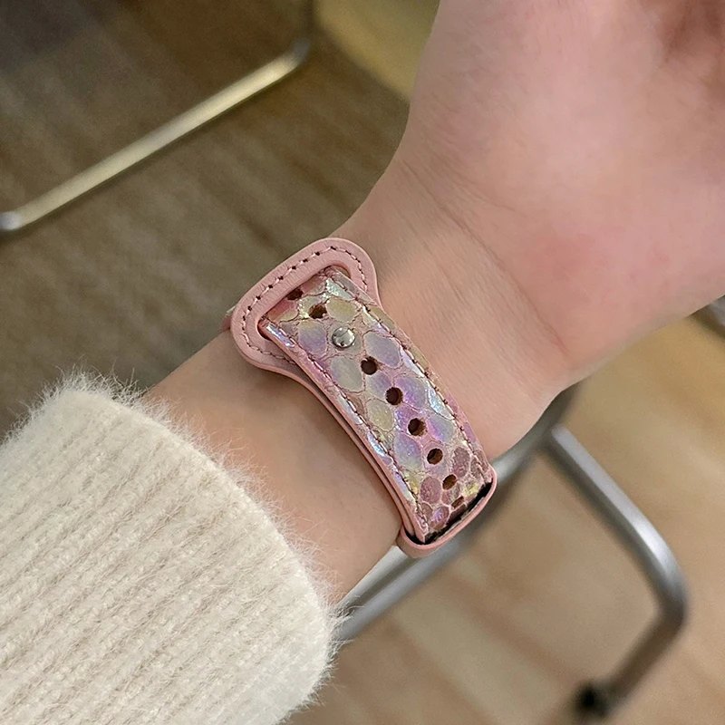 Ремешок кожаный с заклепками Star для Apple Watch Band 40 мм 41 мм 38 мм 44 45 Ultra 49 мм, женский браслет для IWatch Series 9 8 7 SE 6