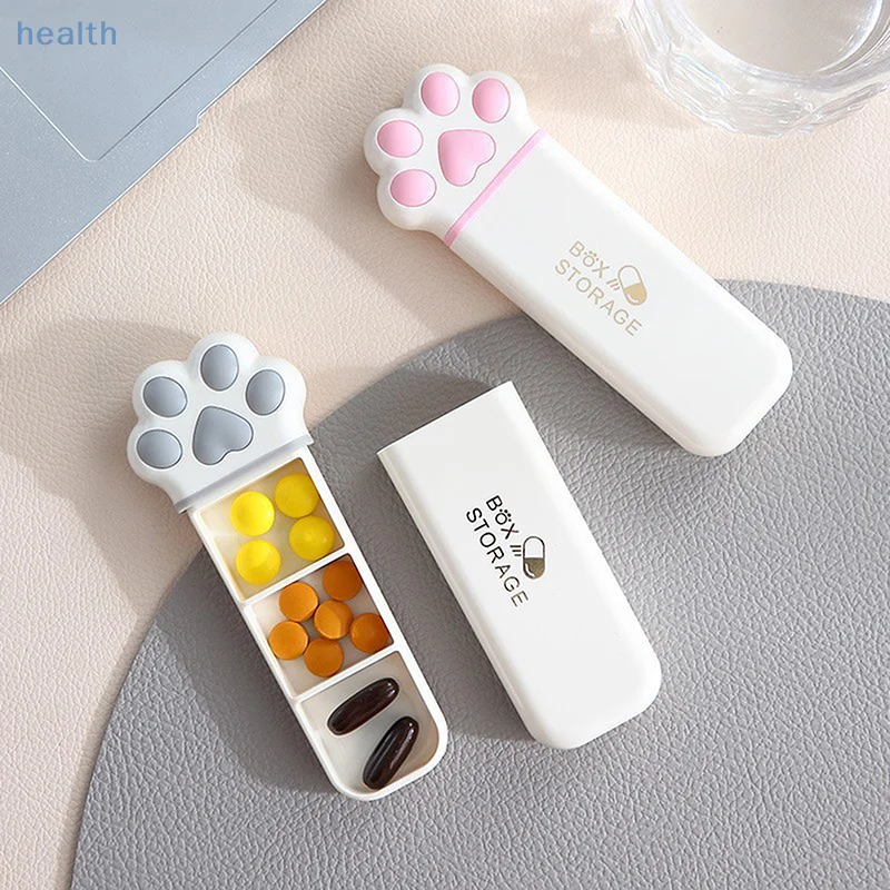 

1/2PCS Cartoon Portable Cat Paw Medicine Box Outgoing Pill Capsule Storage Box Multi-purpose Compartment Storage Medicine Box