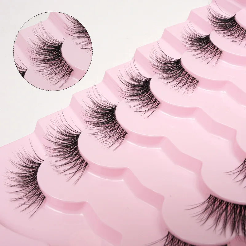 7 ペアハーフアイまつげ 3D うっすら十字ふわふわソフトつけまつげボリューム多層再利用可能な自然な外観目に見えないバンド