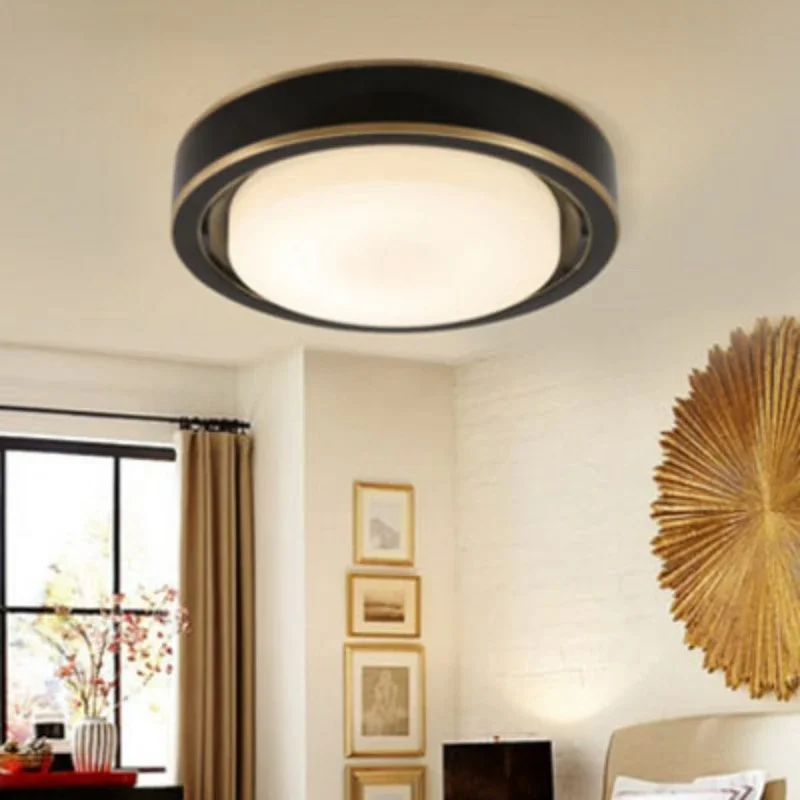 Minimalista Tudo Cobre Luz de Teto, Quarto LED Light, Cobre Preto Quarto Entrada Luz, Circular Luz de Teto, Estilo Europeu