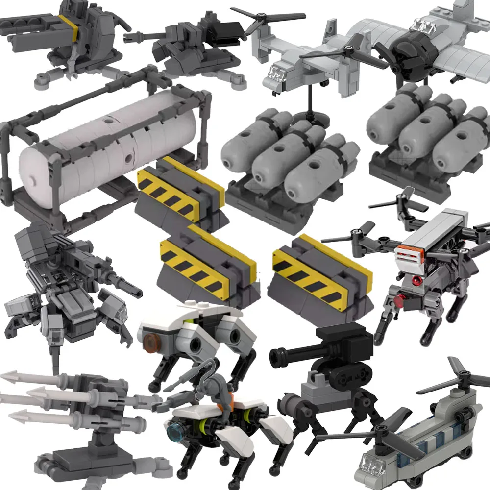 

MOC Military Base Defense Cannon Scene Building Blocks Weapons Artillery Aircraft Machine Gun Robot Dog Jeep Gift Kid Toys Q070
