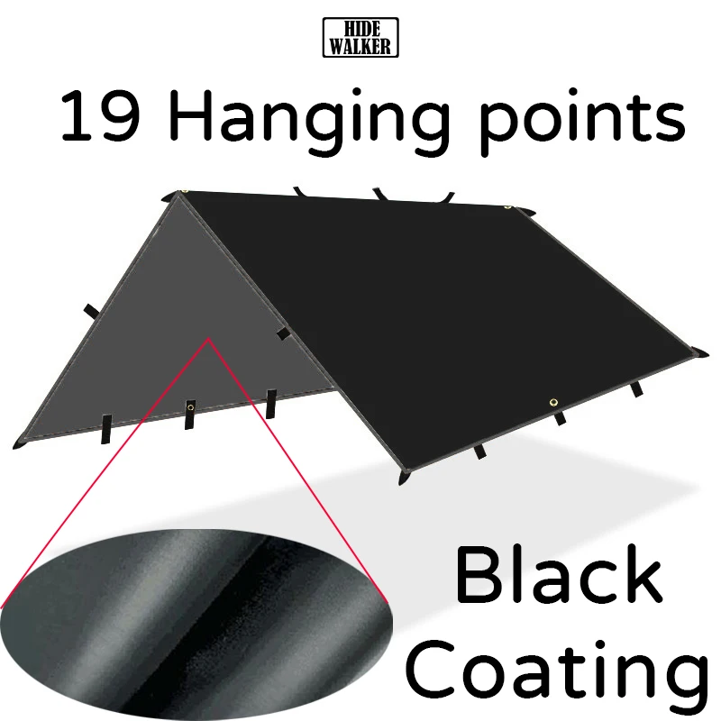 

19 Hanging Points Black Coating Tarp Waterproof Black Coated Tarp Outdoor Camping Tent Tarp Bushcraft Shelter DIY Tent Fly