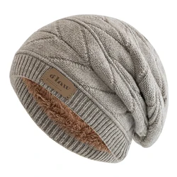 New Unisex Beanie Hats For Men & Women Outdoor Ski Sports Winter Hat Letter Label Decor Plush Fur Lined Warm Knitted Hat