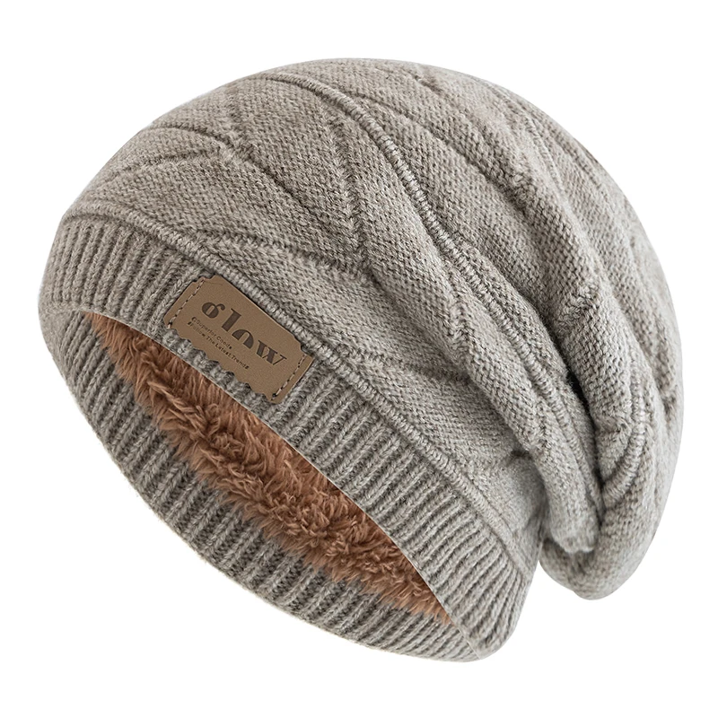 New Unisex Beanie Hats For Men & Women Outdoor Ski Sports Winter Hat Letter Label Decor Plush Fur Lined Warm Knitted Hat