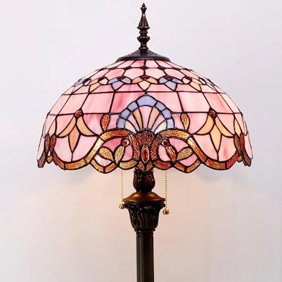 Floor Lamp Pink Baroque Stained Glass Standing Reading Light 16X16X64 Inches Antique Pole Corner Lamp Decor for Bedroom