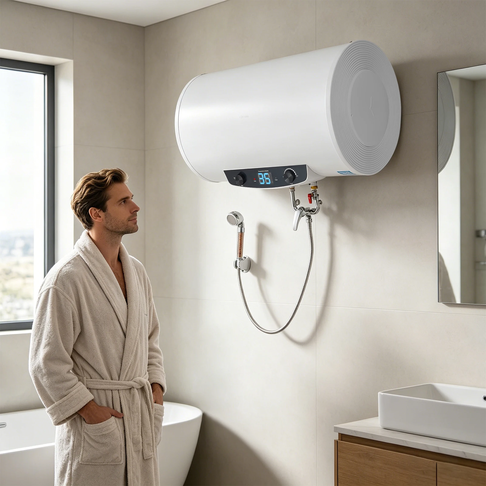 110V 1500W Electric Water Heater, Digital Display Hot Water Storage Tank, Wall Mounted for Bathroom Kitchen, US Plug