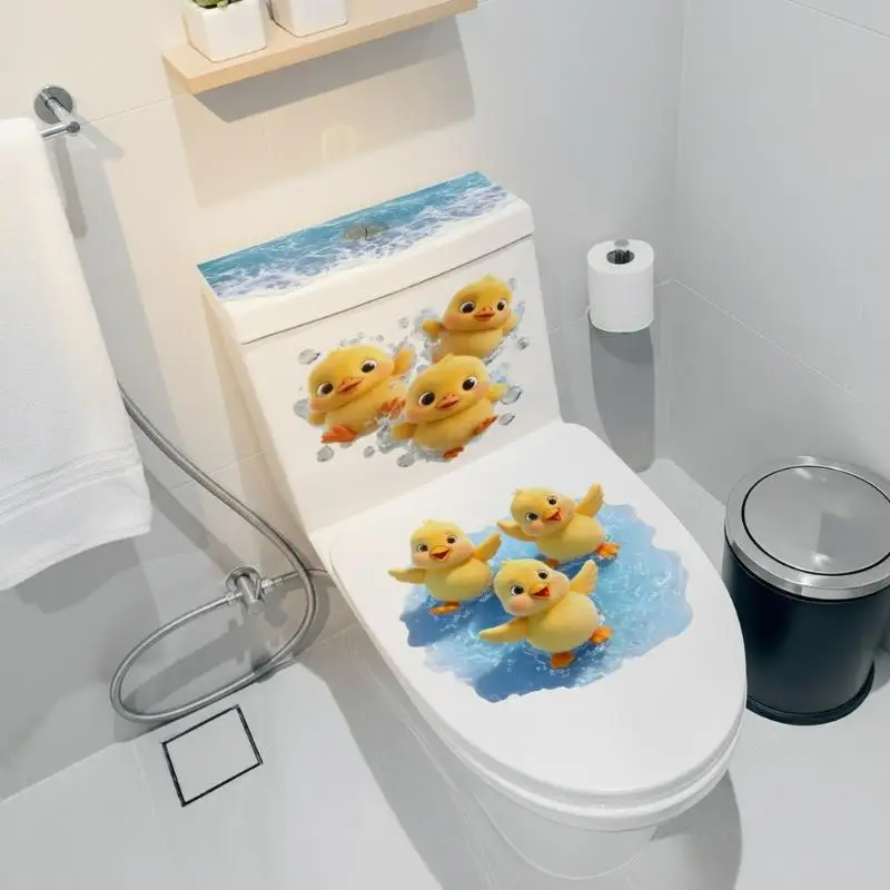 Cartoon Playing Water Duck Toilet Sticker Self-Adhesive Beautify Home Bathroom Decoration