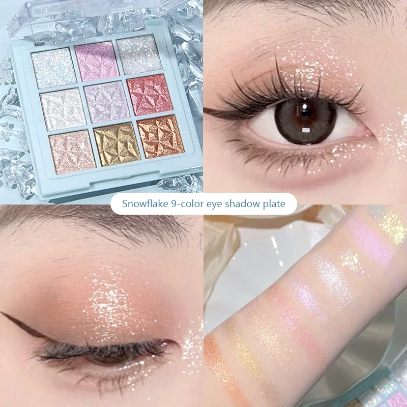 9-color Glitter Snowflake Eyeshadow Palette Blue Pink Pearly Eye Makeup Palette Long Lasting Natural Eye Shadow Pigment Cosmetic