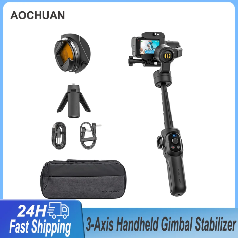 AOCHUAN Smart G1 3-Axis Handheld Gimbal Stabilizer with Extension Rod for GoPro Hero 12/11/10/9/8 OSMO Action 4 Sport Camera