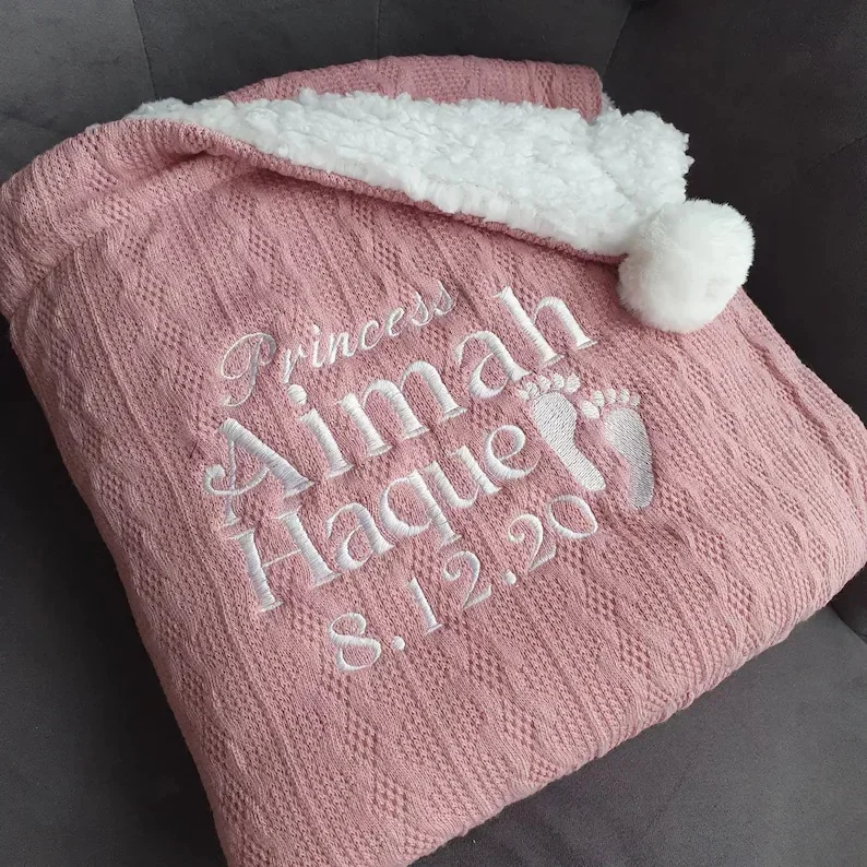 Personalised Baby Blanket Embroidered with Name and Details Swaddle Blanket Baby Blankets Mother Kids