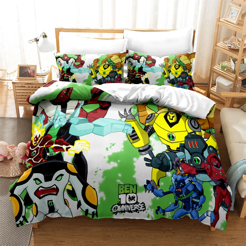 3D Cartoon Ben10 Duvet Cover with Pillow Cover Bedding Set  Single Double Twin Full Queen King Size Bed Set for Bedroom Decor