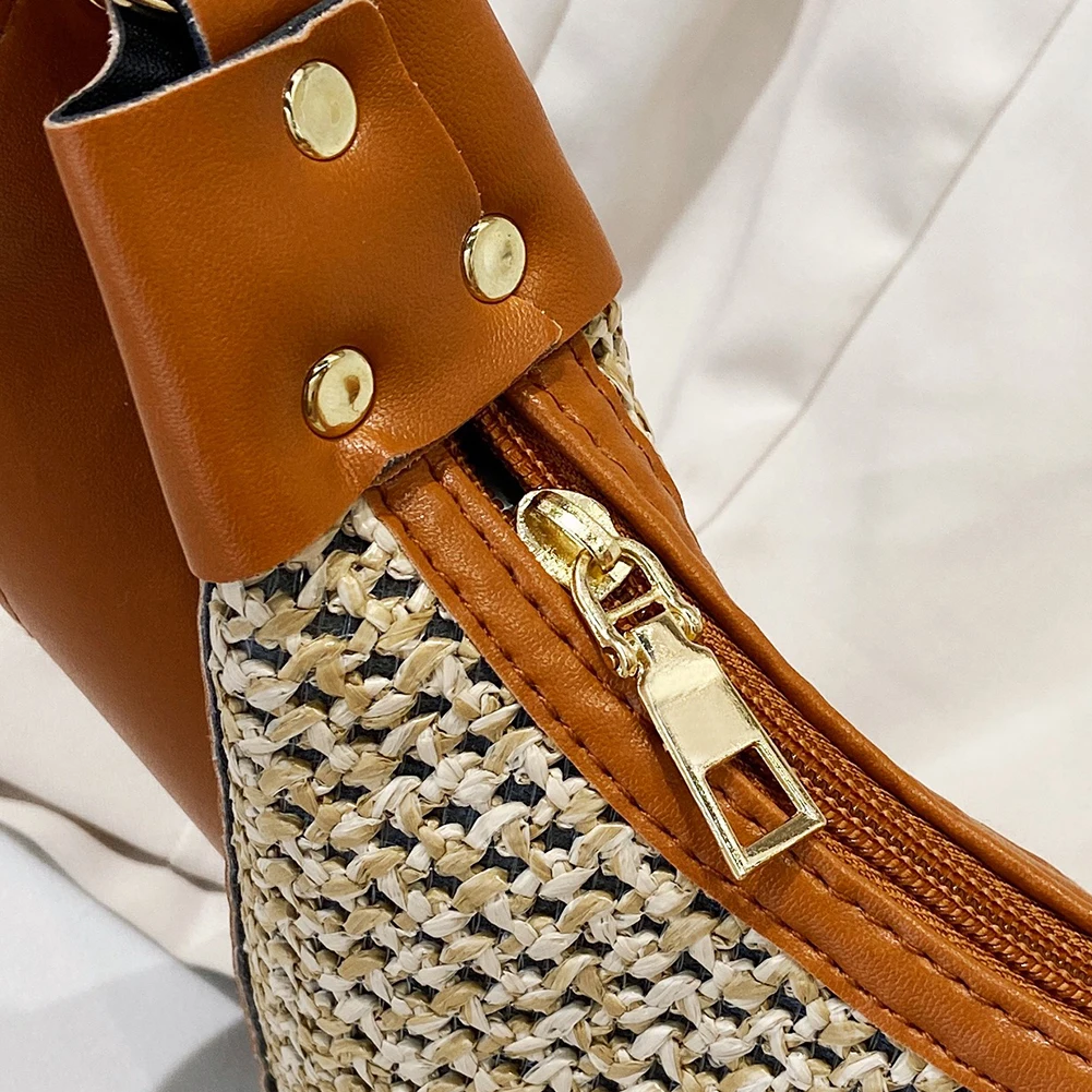 

Fashion Women Crossbody Bag Breathable Summer Straw Satchel Bags Zipper for Gift