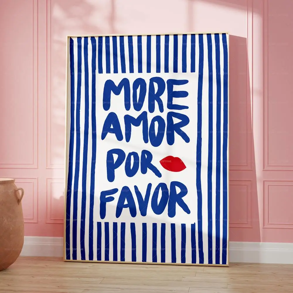 Colorful Eclectic Pink Love Quote Wall Art Canvas Painting Poster For Living Room Home Decor Maximalist More Amor Por Favor