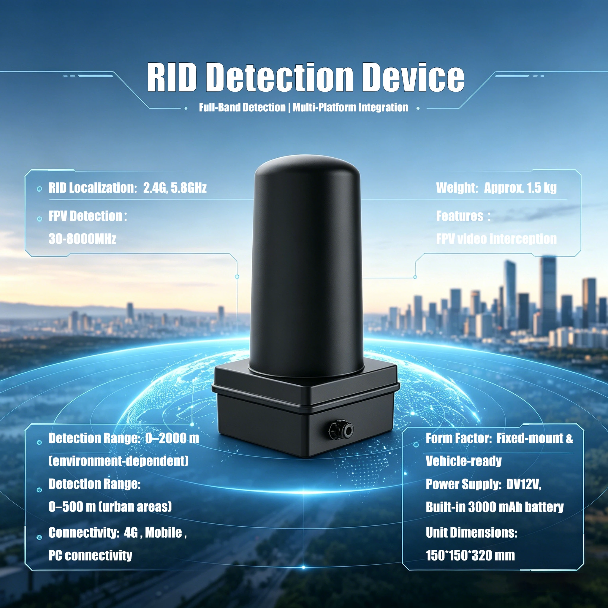 Portable  UAV Detector with Remote ID & Pilot Location Sensor Durable & Water Resistant Rid Detector for Drone