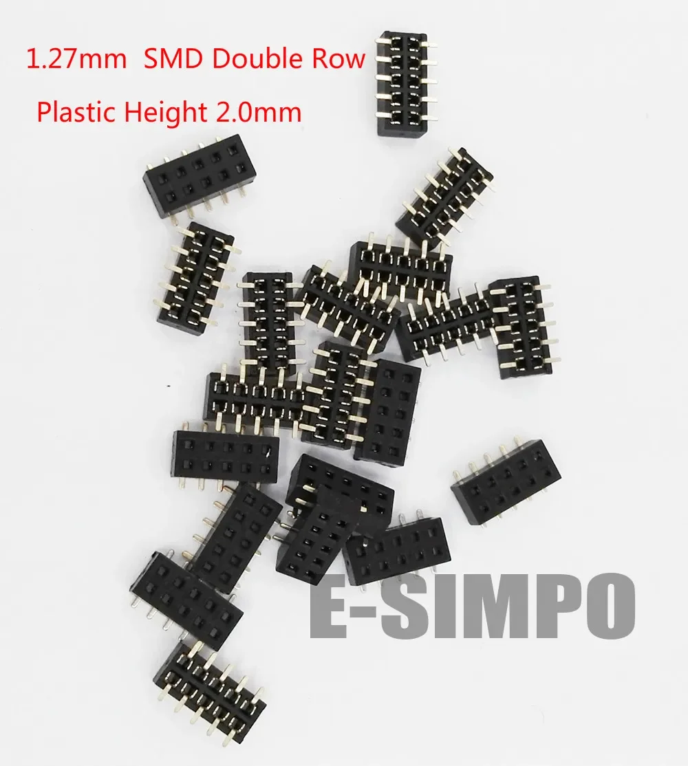 100pcs 1.27mm SMD Double Row Short Version PH2.0mm Female Socket 2x3/4/5P/6-50P Gold SMT PCB female Pin Header Connector