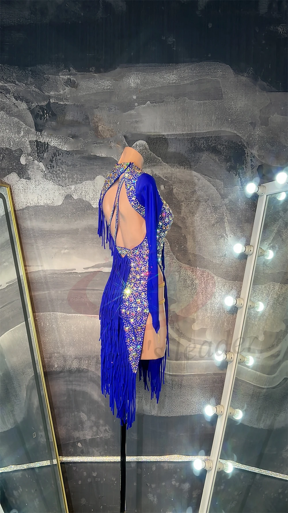 Vestido de baile latino AB Stone para mujer, adulto y niño, personalizado, de gama alta, azul real con borla, negro, piscina, Samba