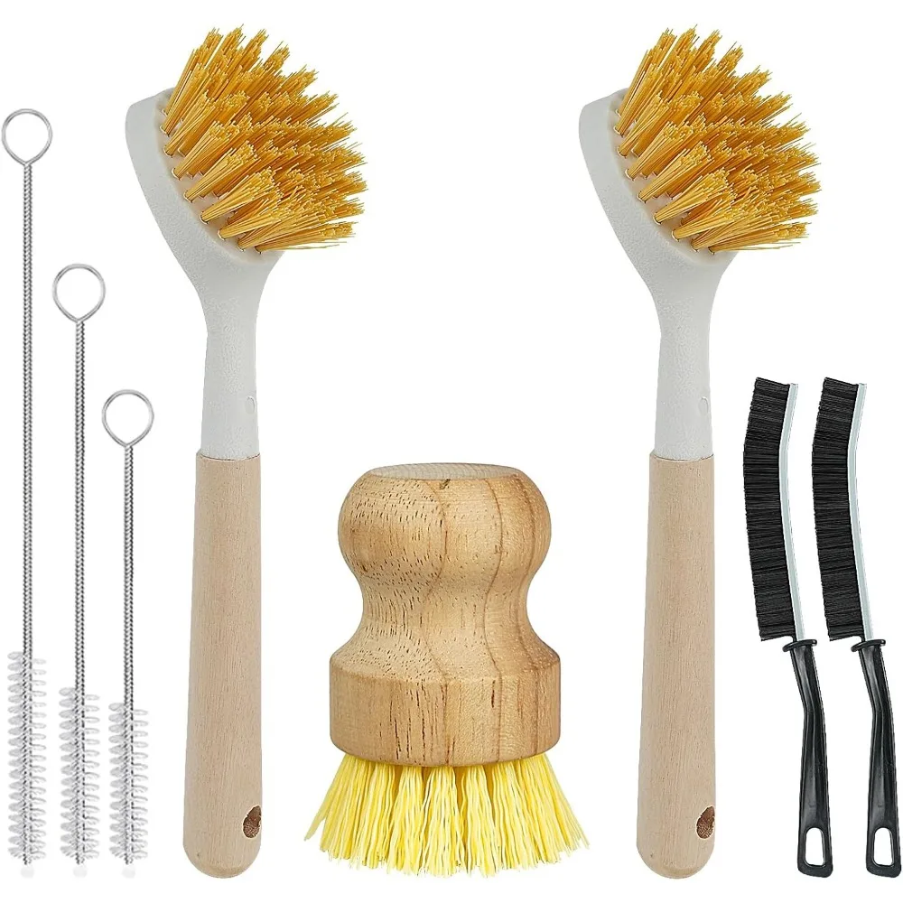 

8 Pack Dish Brush Kitchen Cleaning Set with Long Handle Dish Scrubbers, Palm Scrub Brush，Crevice Cleaning Brushes and Straw Brus