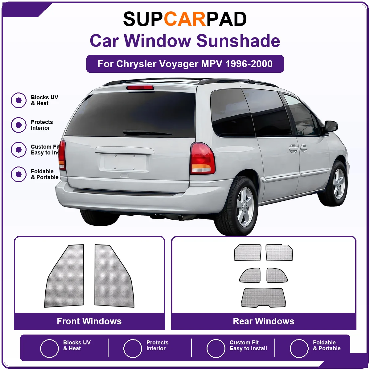 For Chrysler Voyager MPV 1996-2000 Pre‑Cut Auto Window Sunshade Anti‑UV Car Sun Visor Protector