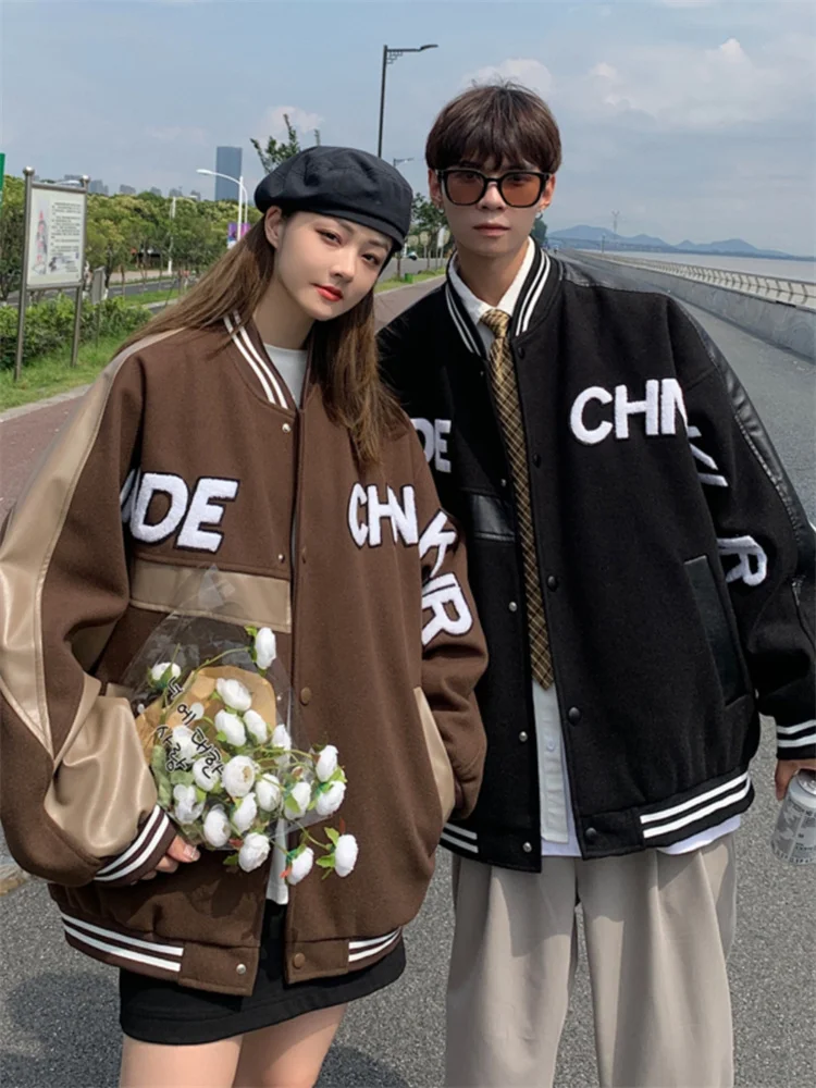 

Винтажная американская бейсбольная куртка для пар, молодежный дизайн с элементами пэчворка, осенняя коллекция, твидовый материал, мужская куртка