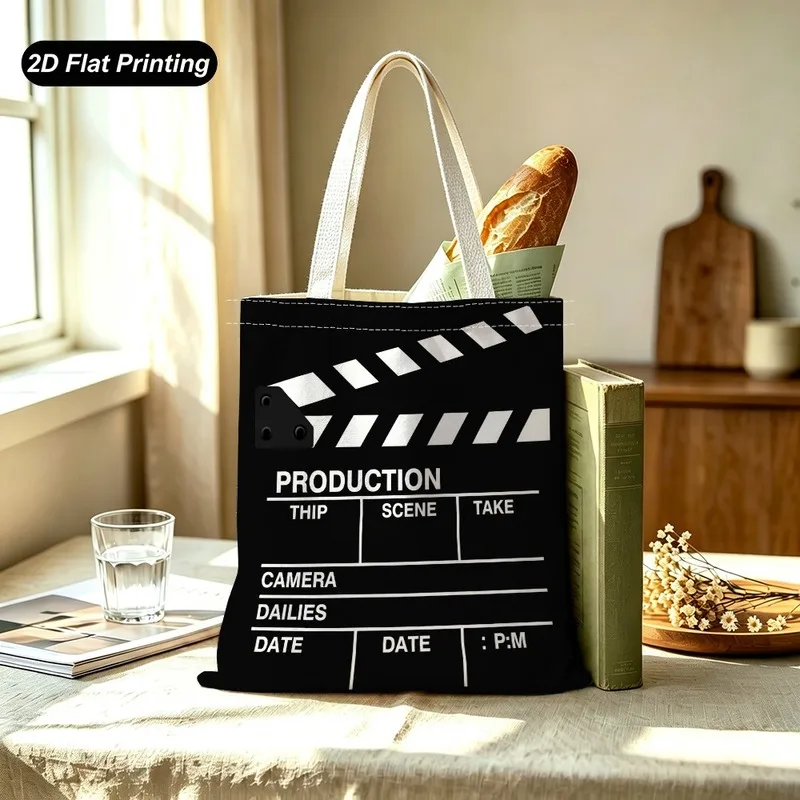 Cinematographic Slate Print Tote Bag Modern Minimalist Large Capacity Canvas Shoulder Bag Handbag