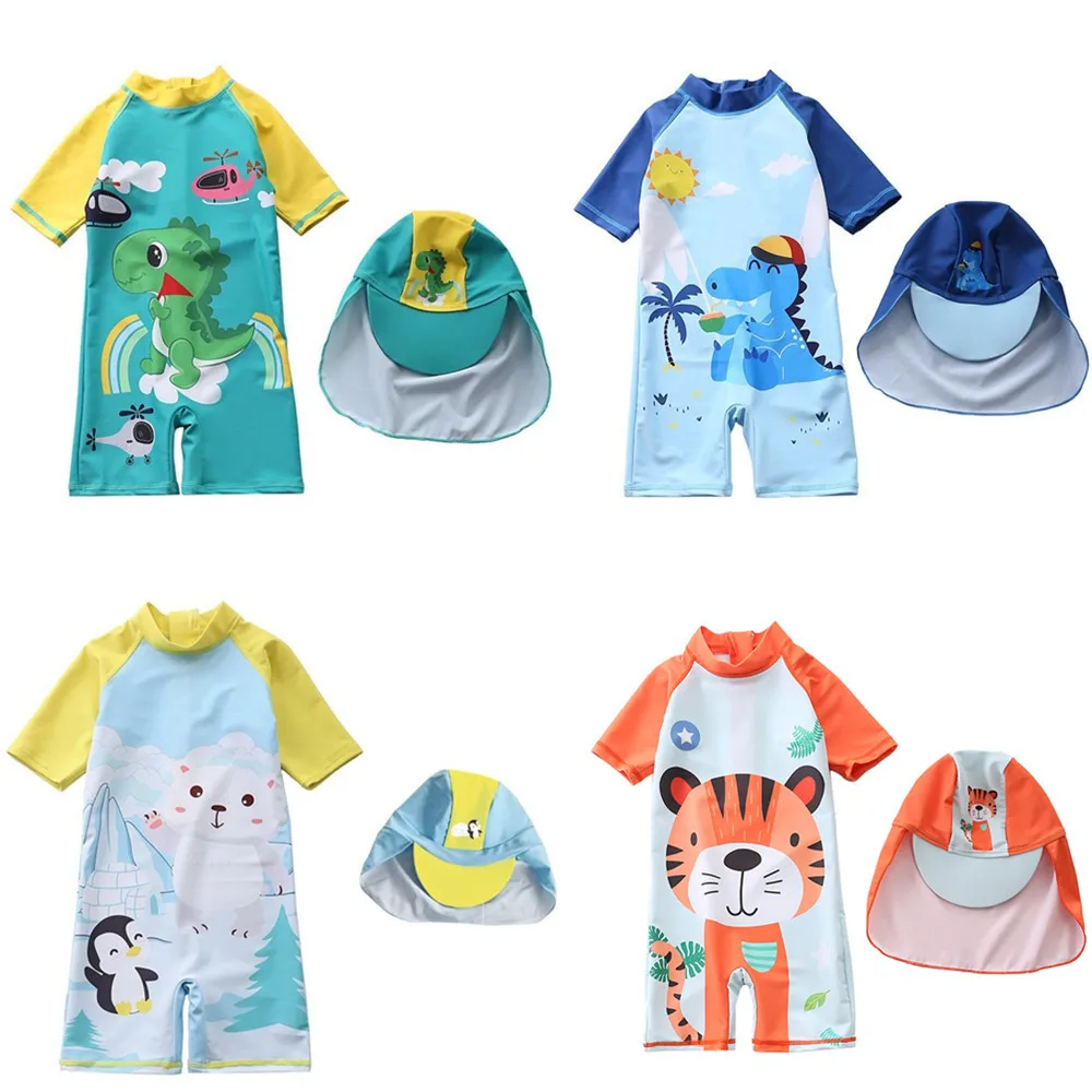 HappyFlute Ins Styles Short-sleeved Stereoscopic Animals Graphics Quick-drying Sunscreen Baby Boys' Swimsuit