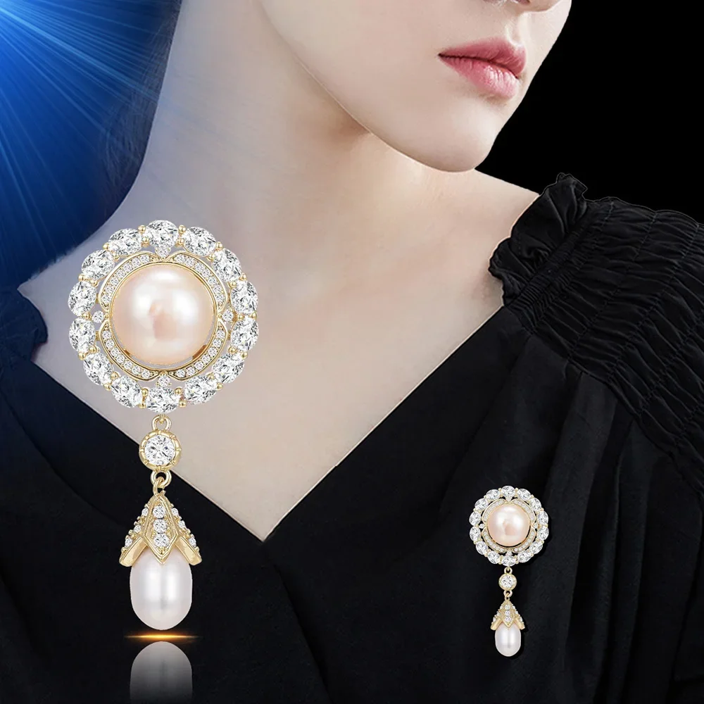 

Vintage Palace Style Brooch Pendant Zirconia Freshwater Pearl Collar Pin Brooches for Women Jewelry Accessory Wholesale