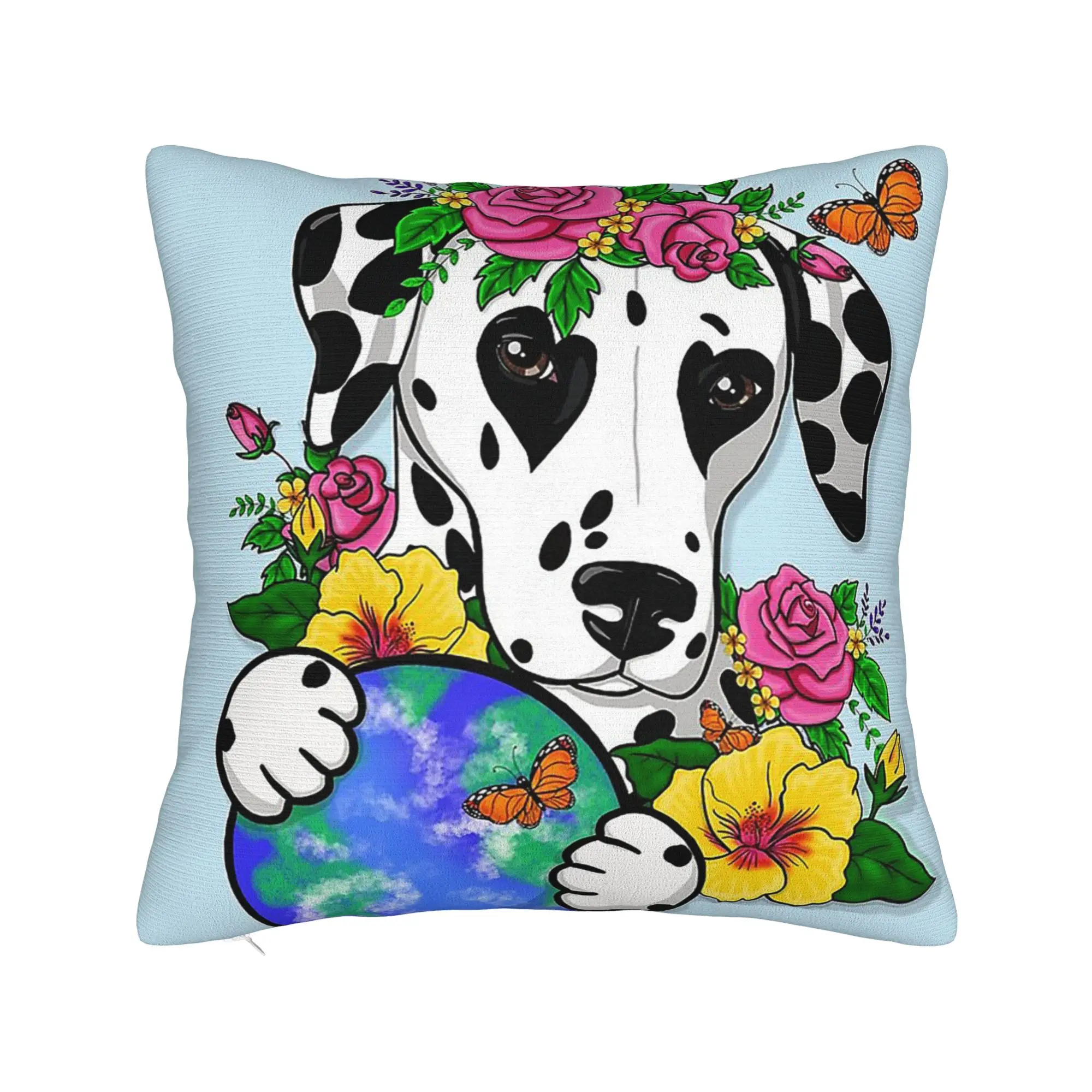 Dalmatian Happy Earth Day Square Pillow Cases Dog Lover Cushion Covers Customized Zipper Decor Pillowcase for Car 45x45cm