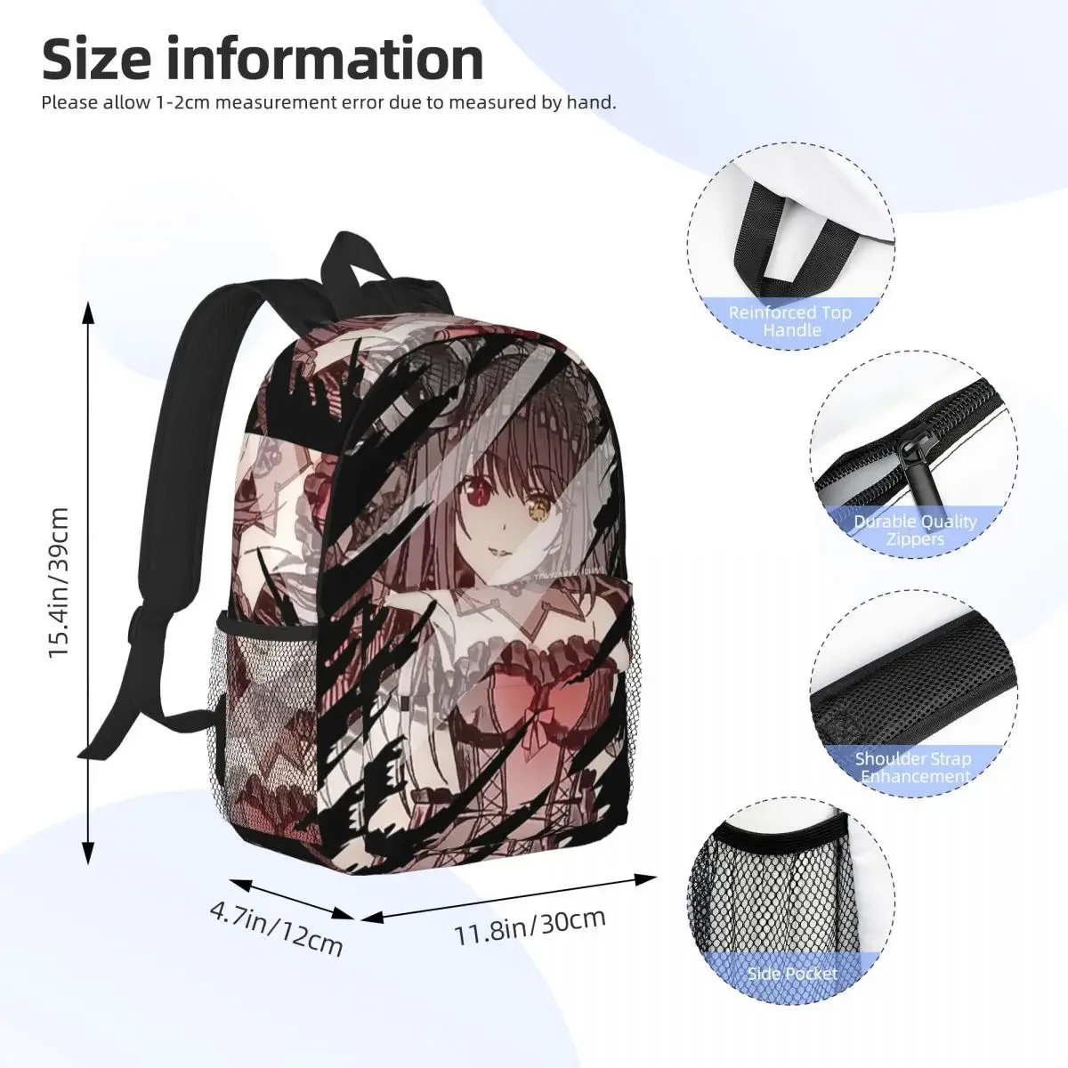 Date A Live, Kurumi Tokisaki Backpack Boys Girls Bookbag Casual Children School Bags Travel Rucksack Shoulder Bag Large Capacity