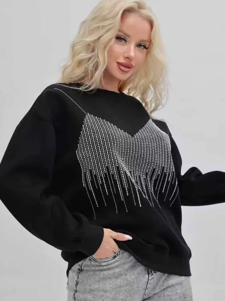 

Модный универсальный индивидуальный уличный новый осенне-зимний модный брендовый свитер в стиле ретро с горячими бриллиантами