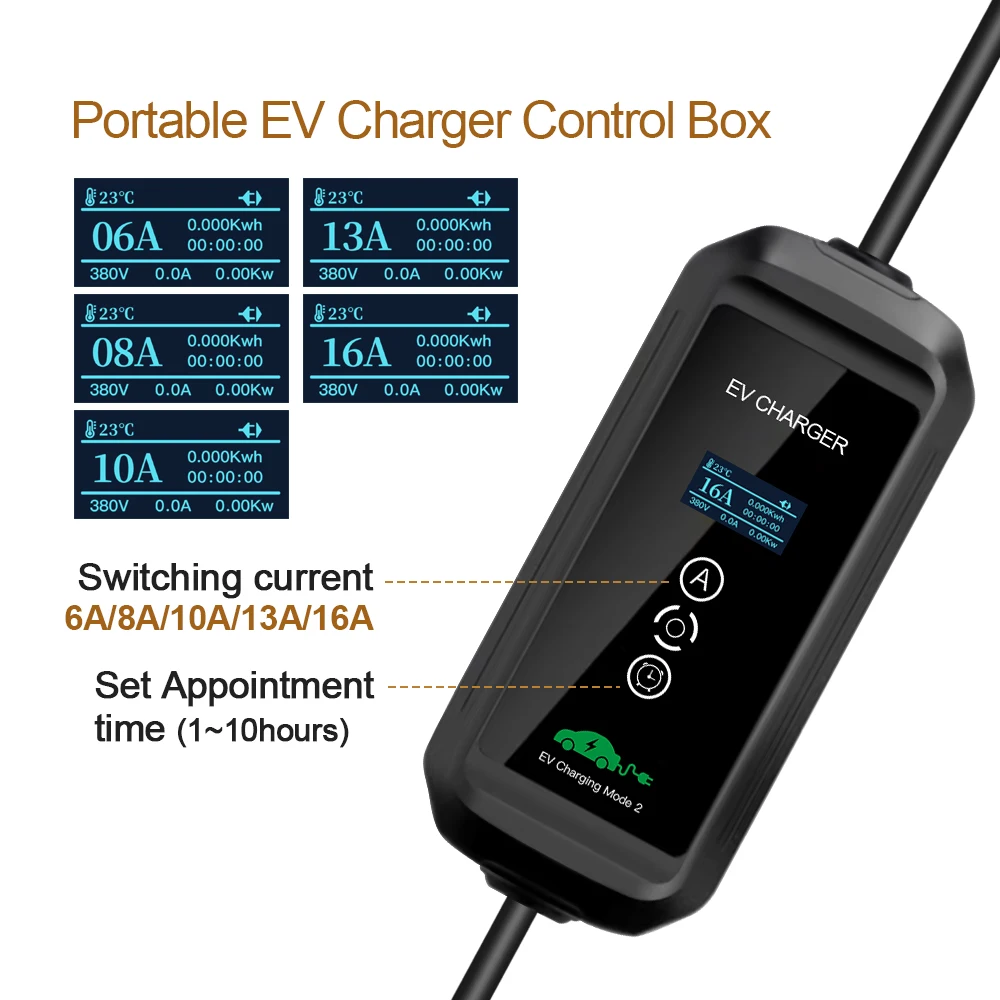 ERDAN 10M Portable 11KW 16A 3P EV Charger Wallbox Type 2 Plug APP Wifi Control IEC-62169 EVSE Charging Box Electric Car Charger