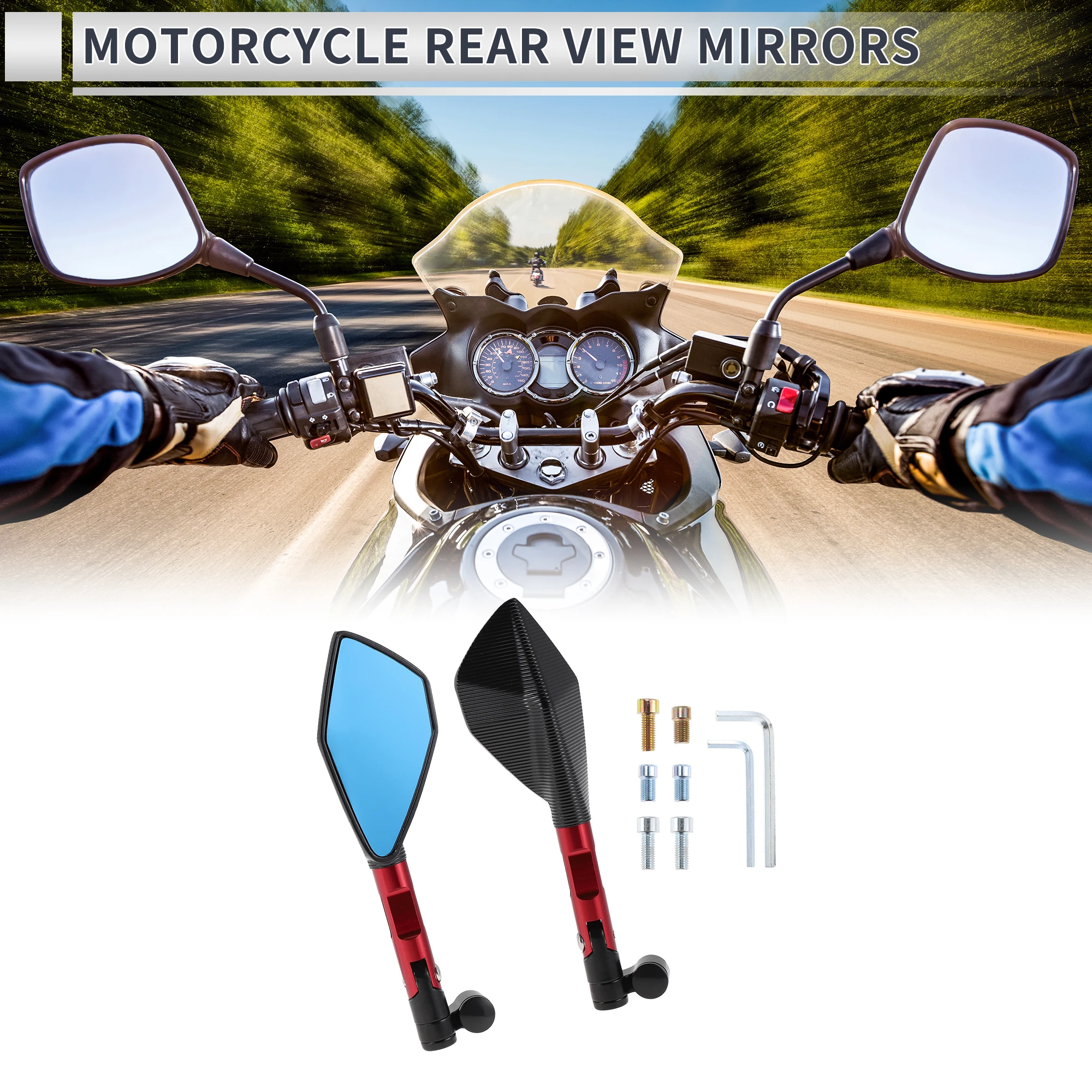 Motoforti M8/M10 Motorcycle Rear View Mirrors Black Red Aluminum Alloy Aluminum 1set