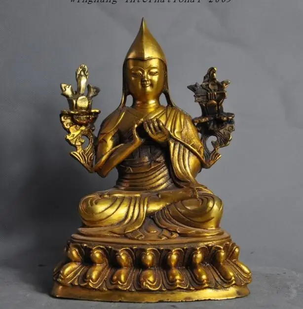 

Copper Statue Crafts statue old tibet buddhism fane joss bronze Gilt Tsongkhapa Tsongkapa god buddha statue halloween